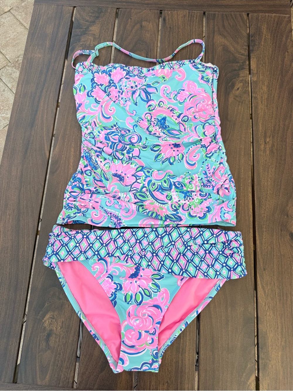 Lilly Pulitzer Pink & Aqua Floral Tankini Set size 8.